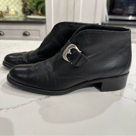 Etienne Aigner Black Leather Booties Silver Buckle Brazil Career Casual Size 8 - Picture 2 of 11